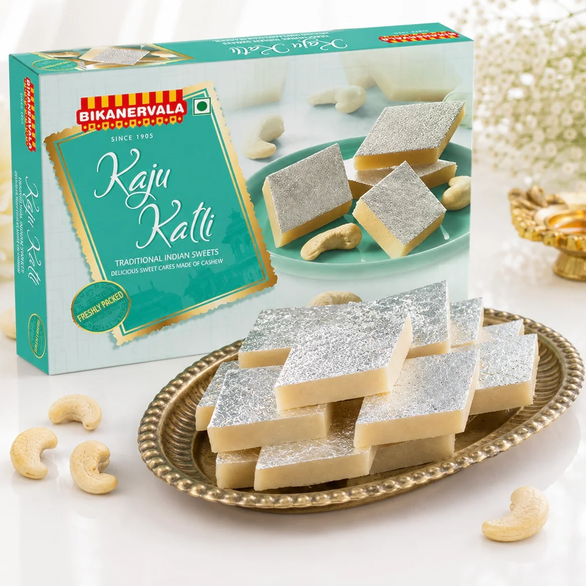 Royal Kaju Katli 250g Premium Gift Box made with premium cashews and soft melt-in-the-mouth Indian sweets